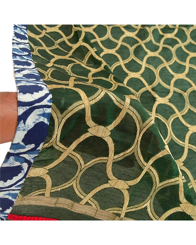 Sanskriti Vintage Dupatta Long Stole Art Silk Green Embroidered Woven Scarves dc-51772-Green-Woven Work-Art (Artificial) Silk-5