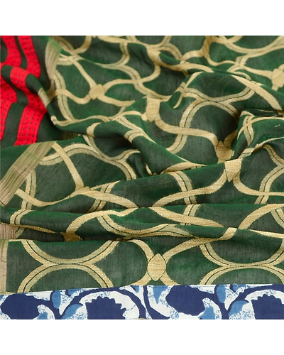 Sanskriti Vintage Dupatta Long Stole Art Silk Green Embroidered Woven Scarves dc-51772-Green-Woven Work-Art (Artificial) Silk-6