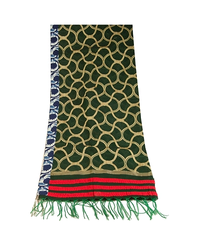 Sanskriti Vintage Dupatta Long Stole Art Silk Green Embroidered Woven Scarves dc-51772-Green-Woven Work-Art (Artificial) Silk-8