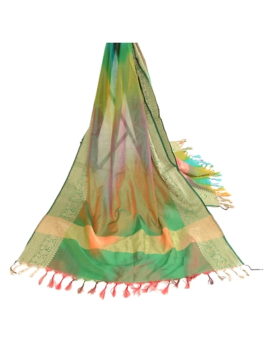 Sanskriti Vintage Dupatta Long Stole Art Silk Green Wrap Veil Woven Scarves DC-51775-Shade Of Green-Woven Work-Art (Artificial) Silk-2