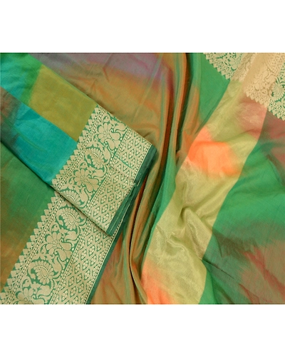 Sanskriti Vintage Dupatta Long Stole Art Silk Green Wrap Veil Woven Scarves DC-51775-Shade Of Green-Woven Work-Art (Artificial) Silk-3
