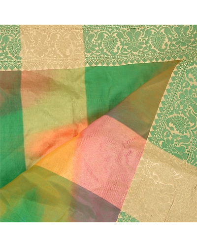 Sanskriti Vintage Dupatta Long Stole Art Silk Green Wrap Veil Woven Scarves DC-51775-Shade Of Green-Woven Work-Art (Artificial) Silk-4