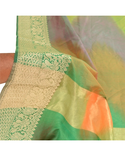 Sanskriti Vintage Dupatta Long Stole Art Silk Green Wrap Veil Woven Scarves DC-51775-Shade Of Green-Woven Work-Art (Artificial) Silk-5