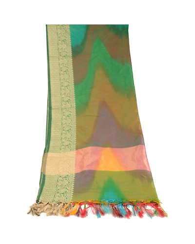Sanskriti Vintage Dupatta Long Stole Art Silk Green Wrap Veil Woven Scarves DC-51775-Shade Of Green-Woven Work-Art (Artificial) Silk-8