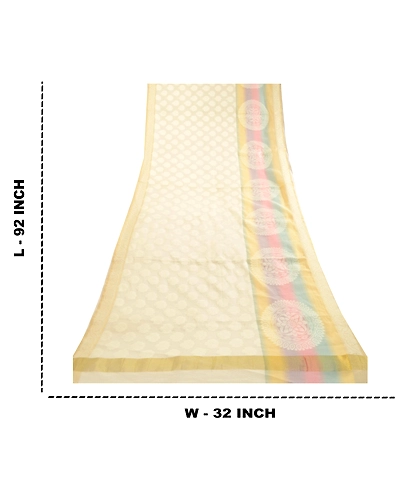 Sanskriti Vintage Dupatta Long Stole Blend Silk Ivory Hijab Hand-Woven Scarves DC-51779-Ivory-Woven Work-Blend Silk-1