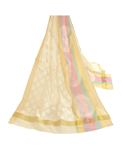Sanskriti Vintage Dupatta Long Stole Blend Silk Ivory Hijab Hand-Woven Scarves DC-51779-Ivory-Woven Work-Blend Silk-2