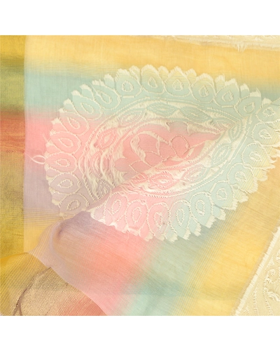 Sanskriti Vintage Dupatta Long Stole Blend Silk Ivory Hijab Hand-Woven Scarves DC-51779-Ivory-Woven Work-Blend Silk-4