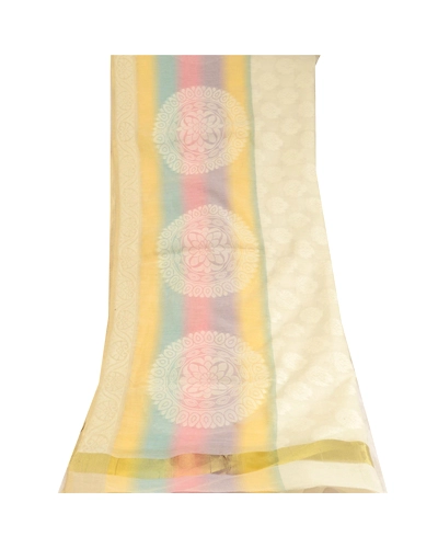 Sanskriti Vintage Dupatta Long Stole Blend Silk Ivory Hijab Hand-Woven Scarves DC-51779-Ivory-Woven Work-Blend Silk-8