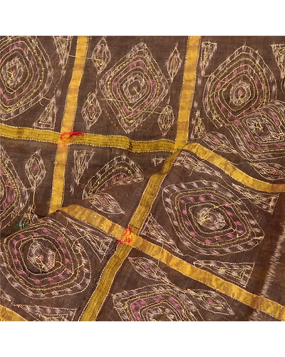 Sanskriti Vintage Dupatta Long Stole Pure Silk Brown Hand Beaded Woven Ikat Veil DC-51781-Brown-Woven Work-Pure Silk-4