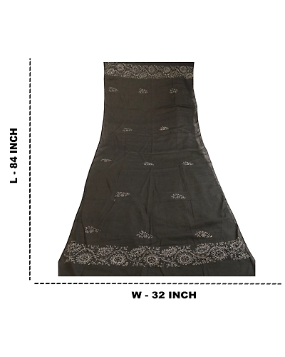 Sanskriti Vintage Dupatta Long Stole Pure Cotton Black Handmade Chikankari Hijab DC-51796-Black-Thread Work-Pure Cotton-1