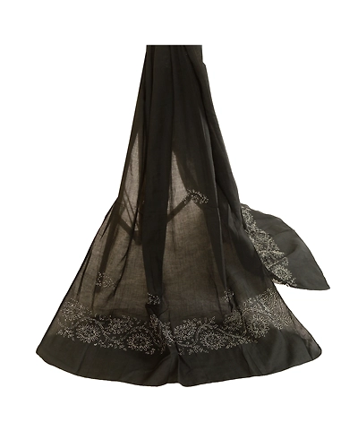 Sanskriti Vintage Dupatta Long Stole Pure Cotton Black Handmade Chikankari Hijab DC-51796-Black-Thread Work-Pure Cotton-2