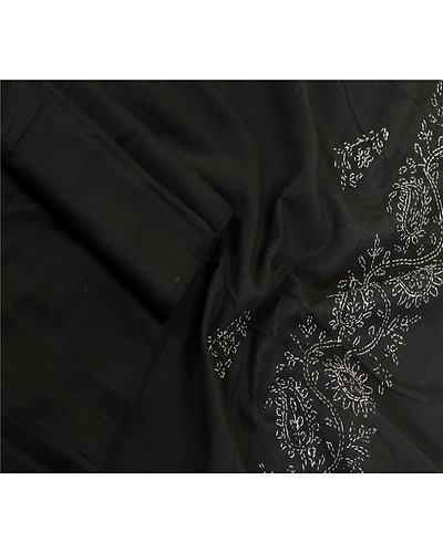 Sanskriti Vintage Dupatta Long Stole Pure Cotton Black Handmade Chikankari Hijab DC-51796-Black-Thread Work-Pure Cotton-3