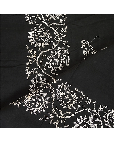 Sanskriti Vintage Dupatta Long Stole Pure Cotton Black Handmade Chikankari Hijab DC-51796-Black-Thread Work-Pure Cotton-4