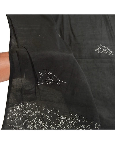 Sanskriti Vintage Dupatta Long Stole Pure Cotton Black Handmade Chikankari Hijab DC-51796-Black-Thread Work-Pure Cotton-5
