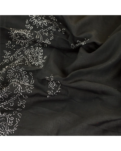 Sanskriti Vintage Dupatta Long Stole Pure Cotton Black Handmade Chikankari Hijab DC-51796-Black-Thread Work-Pure Cotton-6