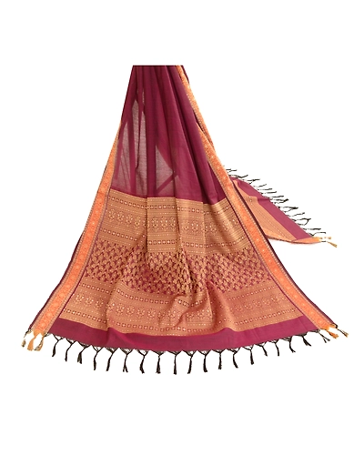 Sanskriti Vintage Dupatta Long Stole Cotton Purple Hijab Woven Wrap Scarves DC-51802-Purple-Woven Work-Cotton-2