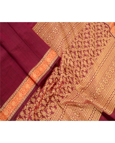 Sanskriti Vintage Dupatta Long Stole Cotton Purple Hijab Woven Wrap Scarves DC-51802-Purple-Woven Work-Cotton-3