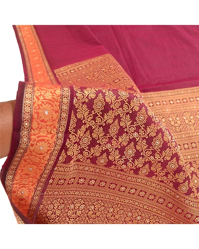 Sanskriti Vintage Dupatta Long Stole Cotton Purple Hijab Woven Wrap Scarves DC-51802-Purple-Woven Work-Cotton-5