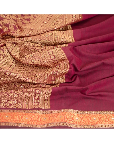Sanskriti Vintage Dupatta Long Stole Cotton Purple Hijab Woven Wrap Scarves DC-51802-Purple-Woven Work-Cotton-6