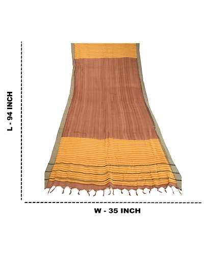 Sanskriti Vintage Dupatta Long Stole Pure Wool Brown Shawl Printed Scarves DC-51803-Brown &amp; Yellow-Printed Work-Pure Wool-1