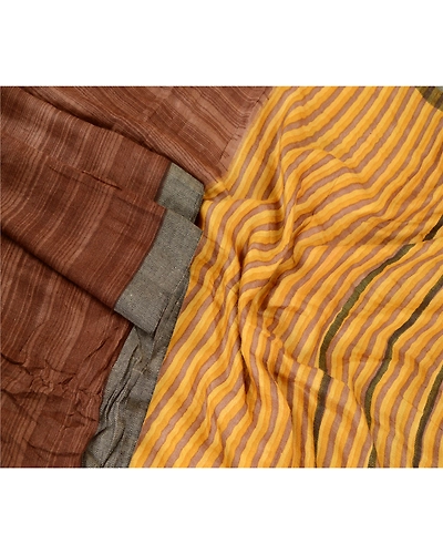 Sanskriti Vintage Dupatta Long Stole Pure Wool Brown Shawl Printed Scarves DC-51803-Brown &amp; Yellow-Printed Work-Pure Wool-3
