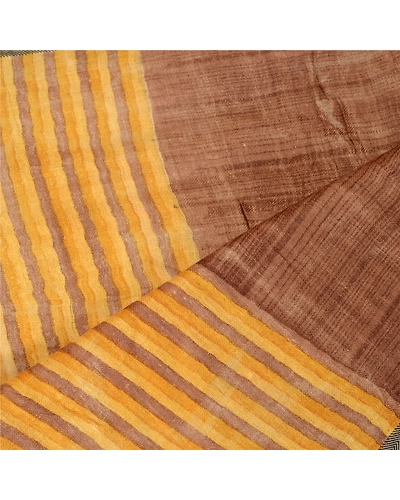 Sanskriti Vintage Dupatta Long Stole Pure Wool Brown Shawl Printed Scarves DC-51803-Brown &amp; Yellow-Printed Work-Pure Wool-4