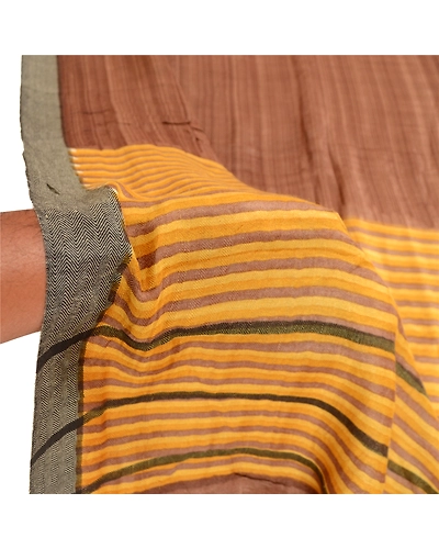 Sanskriti Vintage Dupatta Long Stole Pure Wool Brown Shawl Printed Scarves DC-51803-Brown &amp; Yellow-Printed Work-Pure Wool-5