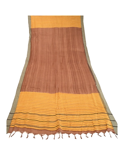 Sanskriti Vintage Dupatta Long Stole Pure Wool Brown Shawl Printed Scarves DC-51803-Brown &amp; Yellow-Printed Work-Pure Wool-7