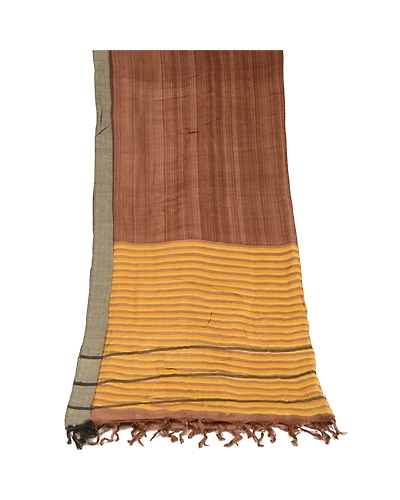 Sanskriti Vintage Dupatta Long Stole Pure Wool Brown Shawl Printed Scarves DC-51803-Brown &amp; Yellow-Printed Work-Pure Wool-8