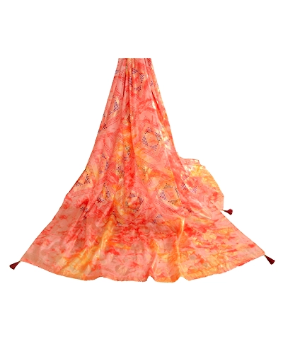 Sanskriti Vintage Dupatta Long Stole Art Silk Pink Hijab Painted Wrap Scarves DC-51807-Pink-Painted Work-Art (Artificial) Silk-2