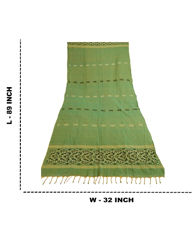 Sanskriti Vintage Dupatta Long Stole Pure Cotton Green Hijab Woven Scarves DC-51810-Green-Woven Work-Pure Cotton-1