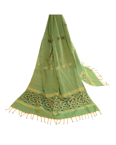 Sanskriti Vintage Dupatta Long Stole Pure Cotton Green Hijab Woven Scarves DC-51810-Green-Woven Work-Pure Cotton-2