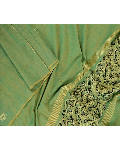 Sanskriti Vintage Dupatta Long Stole Pure Cotton Green Hijab Woven Scarves DC-51810-Green-Woven Work-Pure Cotton-3