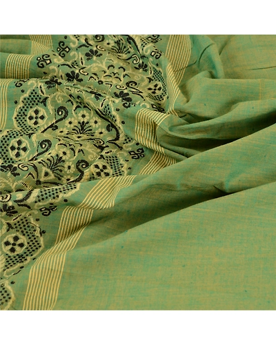 Sanskriti Vintage Dupatta Long Stole Pure Cotton Green Hijab Woven Scarves DC-51810-Green-Woven Work-Pure Cotton-6