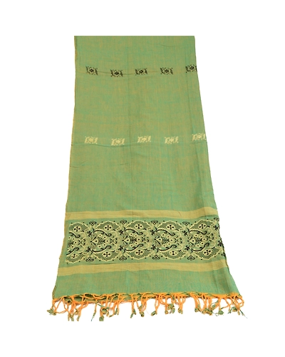 Sanskriti Vintage Dupatta Long Stole Pure Cotton Green Hijab Woven Scarves DC-51810-Green-Woven Work-Pure Cotton-8