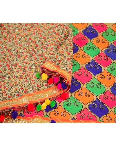 Sanskriti Vintage Dupatta Long Stole Georgette Beige Embroidered Wrap Scarves DC-51814-Beige-Thread Work-Georgette-2