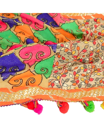 Sanskriti Vintage Dupatta Long Stole Georgette Beige Embroidered Wrap Scarves DC-51814-Beige-Thread Work-Georgette-6