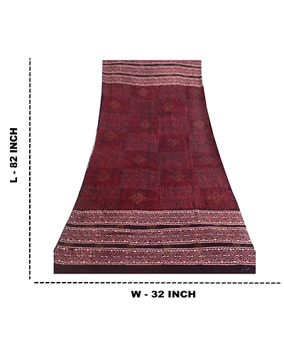 Sanskriti Vintage Dupatta Long Stole Pure Cotton Dark Brown Hand Block-Printed DC-51816-Dark Brown-Hand Block-Printed Work-Pure Cotton-1