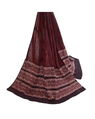 Sanskriti Vintage Dupatta Long Stole Pure Cotton Dark Brown Hand Block-Printed DC-51816-Dark Brown-Hand Block-Printed Work-Pure Cotton-2