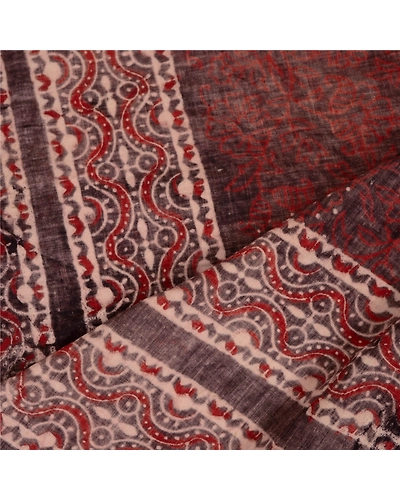 Sanskriti Vintage Dupatta Long Stole Pure Cotton Dark Brown Hand Block-Printed DC-51816-Dark Brown-Hand Block-Printed Work-Pure Cotton-4