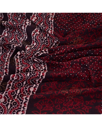 Sanskriti Vintage Dupatta Long Stole Pure Cotton Dark Brown Hand Block-Printed DC-51816-Dark Brown-Hand Block-Printed Work-Pure Cotton-6