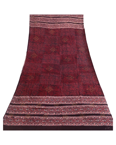Sanskriti Vintage Dupatta Long Stole Pure Cotton Dark Brown Hand Block-Printed DC-51816-Dark Brown-Hand Block-Printed Work-Pure Cotton-7