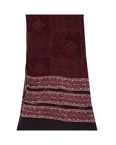 Sanskriti Vintage Dupatta Long Stole Pure Cotton Dark Brown Hand Block-Printed DC-51816-Dark Brown-Hand Block-Printed Work-Pure Cotton-8