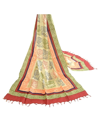 Sanskriti Vintage Dupatta Long Stole Blend Silk Ivory Warli Printed Wrap Scarves DC-51817-Ivory-Printed Work-Blend Silk-2