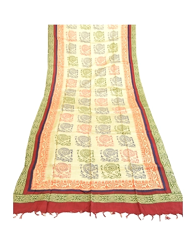 Sanskriti Vintage Dupatta Long Stole Blend Silk Ivory Warli Printed Wrap Scarves DC-51817-Ivory-Printed Work-Blend Silk-7