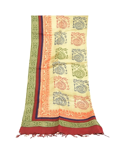 Sanskriti Vintage Dupatta Long Stole Blend Silk Ivory Warli Printed Wrap Scarves DC-51817-Ivory-Printed Work-Blend Silk-8