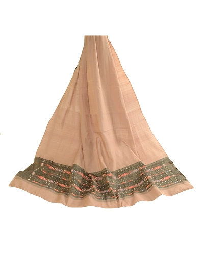 Sanskriti Vintage Dupatta Long Stole Pure Cotton Beige Woven Sambalpuri Ikat DC-51818-Shade Of Beige-Ikat Work-Pure Cotton-2