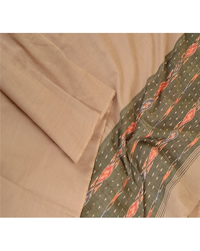 Sanskriti Vintage Dupatta Long Stole Pure Cotton Beige Woven Sambalpuri Ikat DC-51818-Shade Of Beige-Ikat Work-Pure Cotton-3