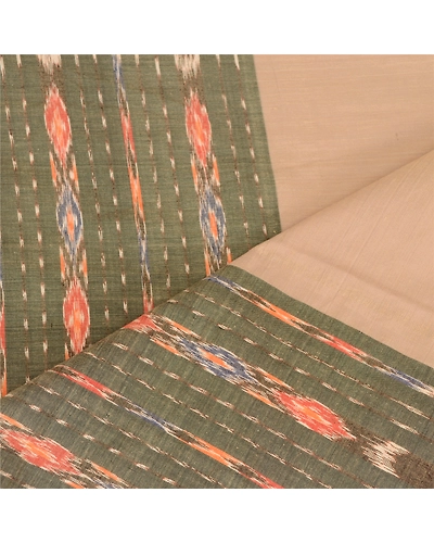 Sanskriti Vintage Dupatta Long Stole Pure Cotton Beige Woven Sambalpuri Ikat DC-51818-Shade Of Beige-Ikat Work-Pure Cotton-4