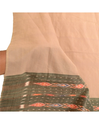 Sanskriti Vintage Dupatta Long Stole Pure Cotton Beige Woven Sambalpuri Ikat DC-51818-Shade Of Beige-Ikat Work-Pure Cotton-5